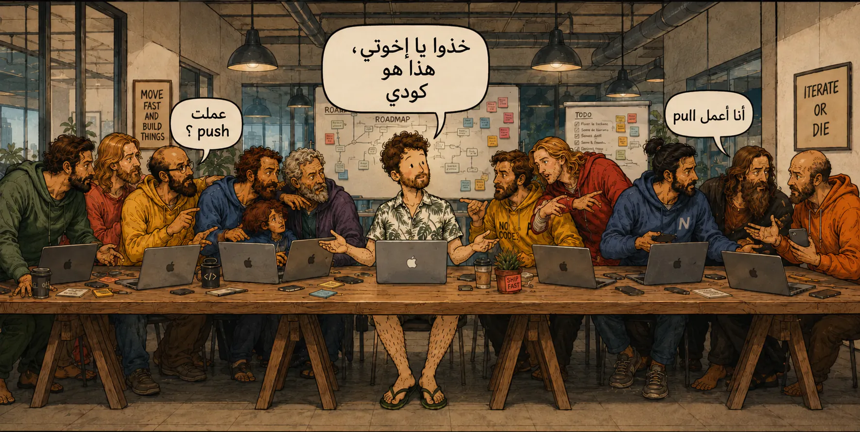 مشهد startup مرسوم في نفس عالم القصة