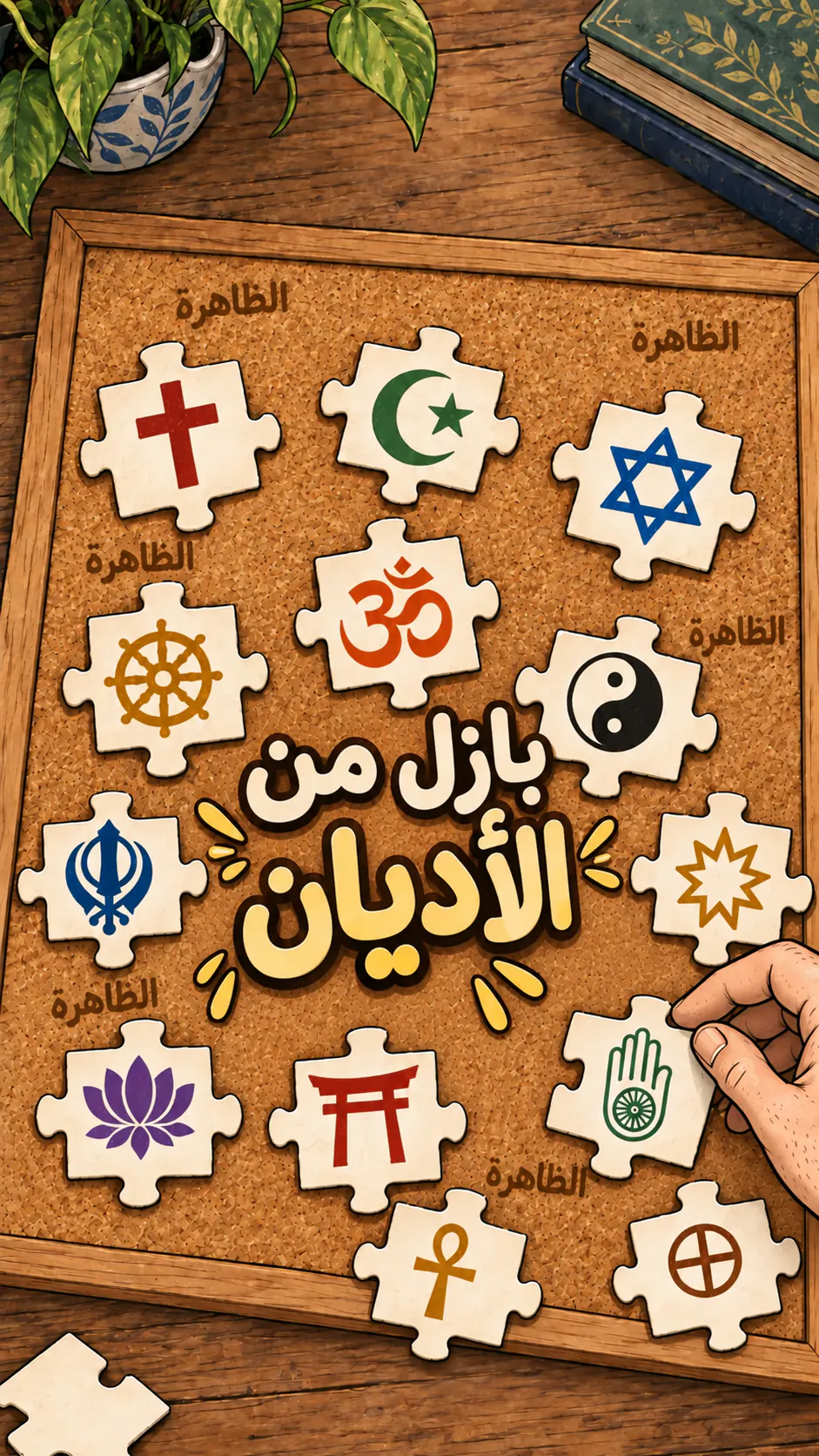 بازل محطوط على لوحة فلين مع رموز دينية