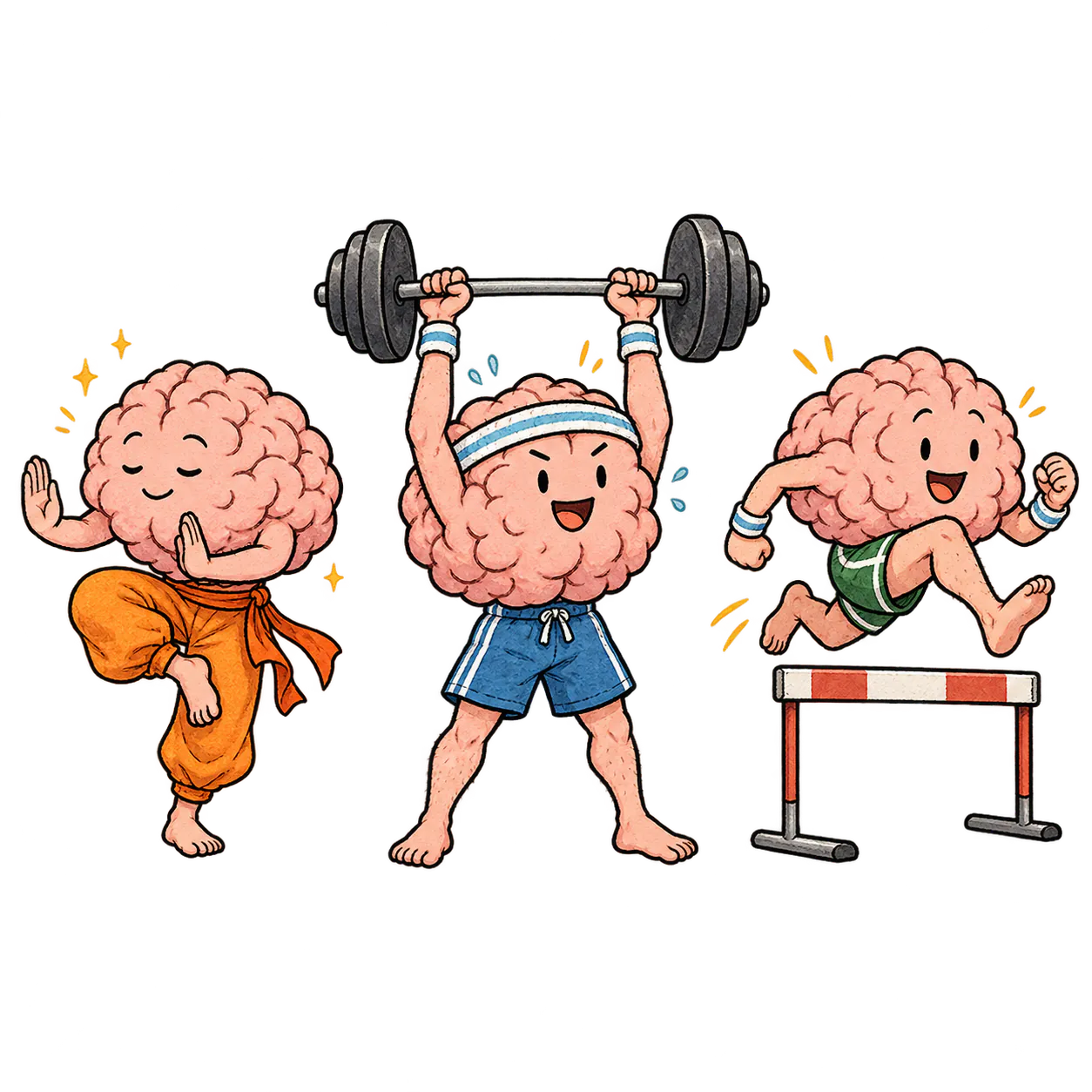 Un cerveau anthropomorphe s’entraîne aux arts martiaux, à la musculation et à la course d’obstacles.
