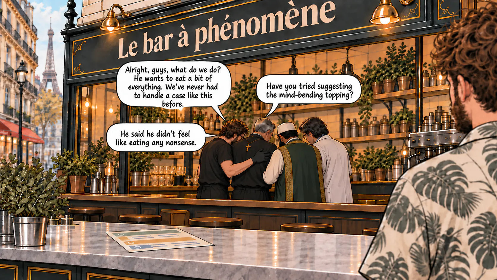 The phenomenon bar employees discreetly confer at the back of the room