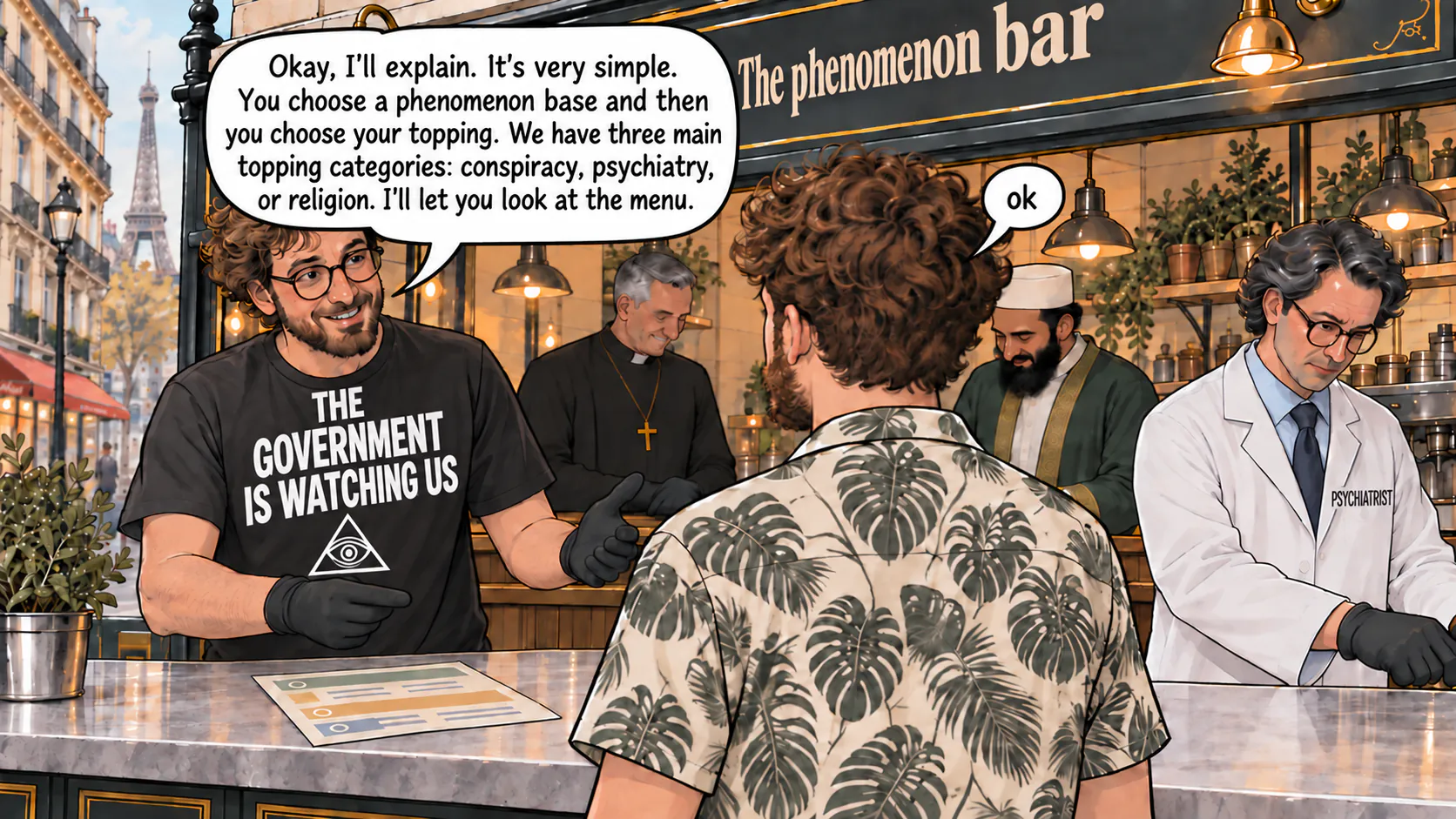 A dialogue scene at the phenomenon bar