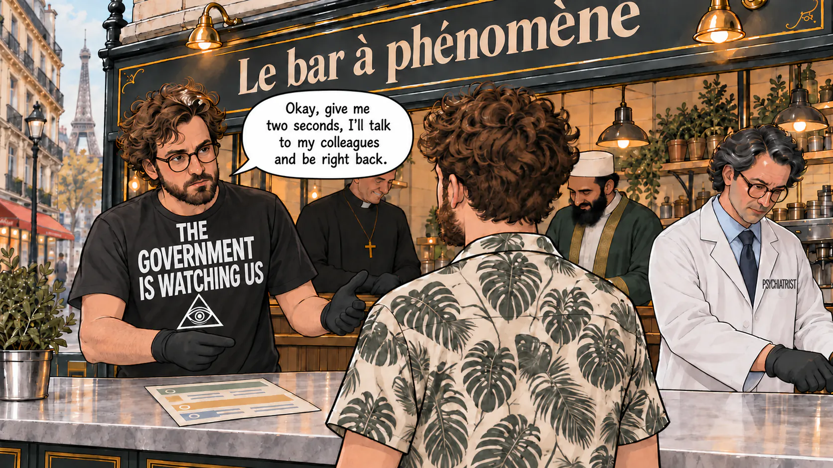 A dialogue scene at the phenomenon bar