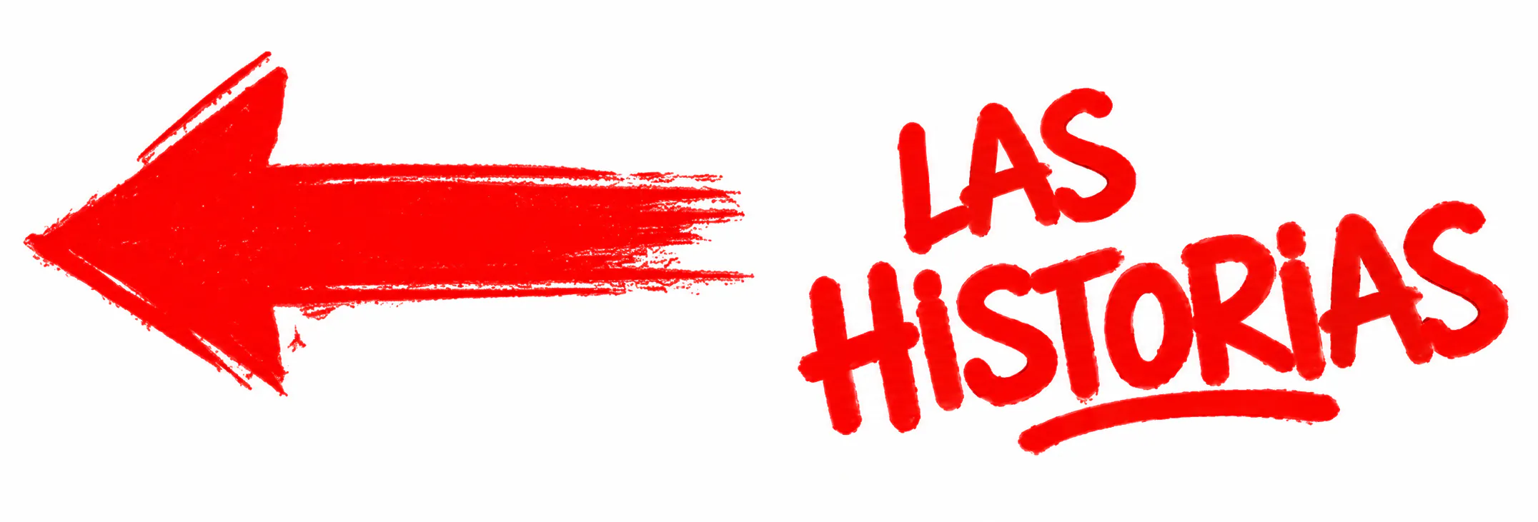 Una flecha roja pintada apuntando hacia la izquierda, con la palabra « Las historias ».