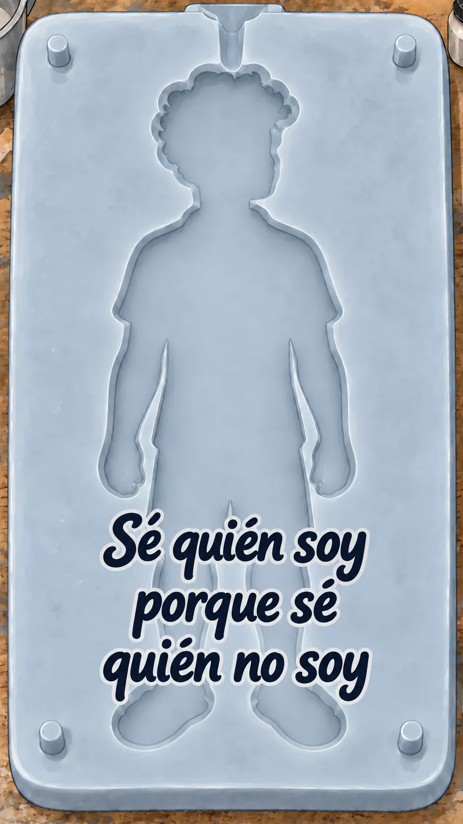 David reflexiona frente a una representación de sí mismo y de lo que no es, bajo un título sobre su identidad