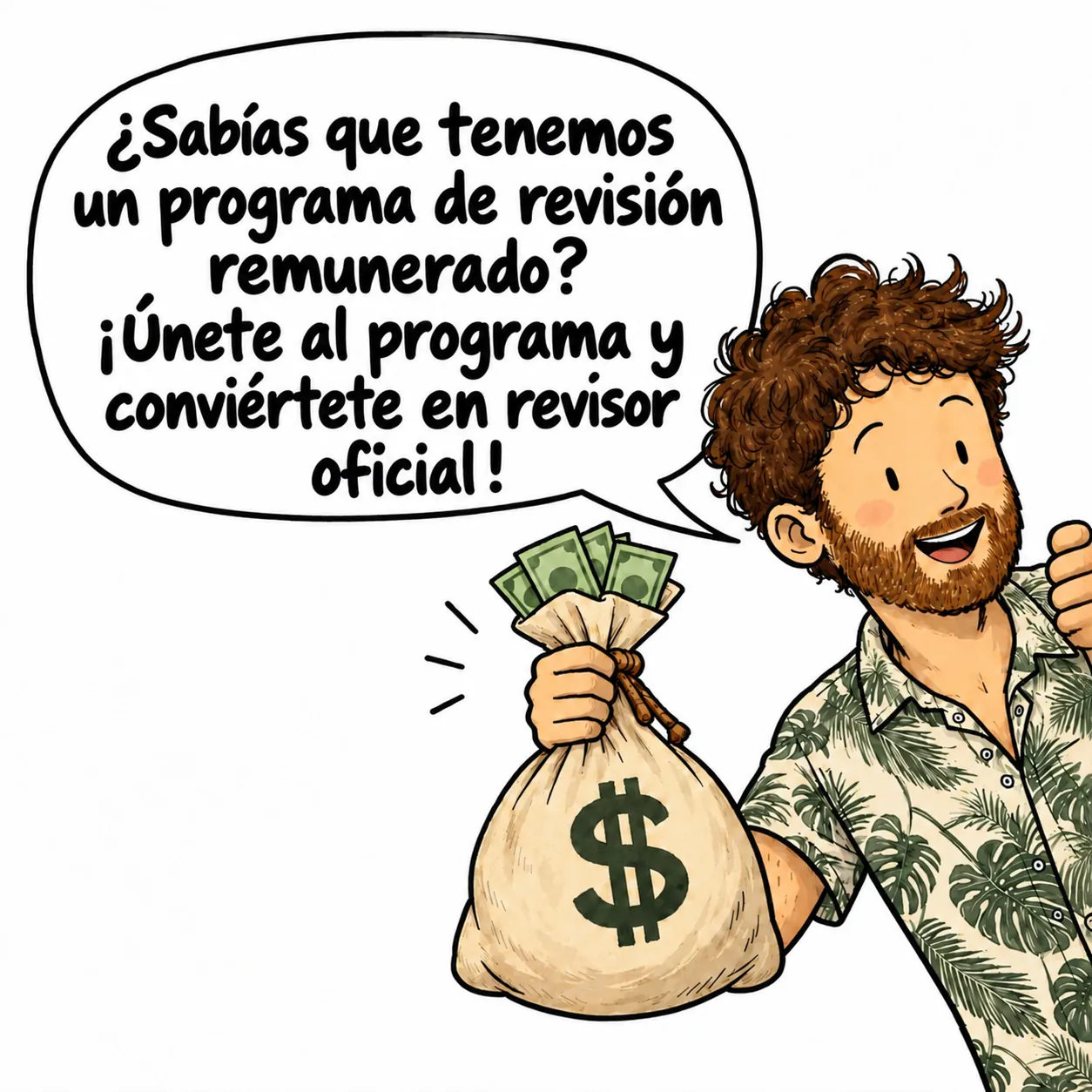 David, todo sonriente, sostiene una bolsa de billetes y anuncia el programa de corrección pagado.