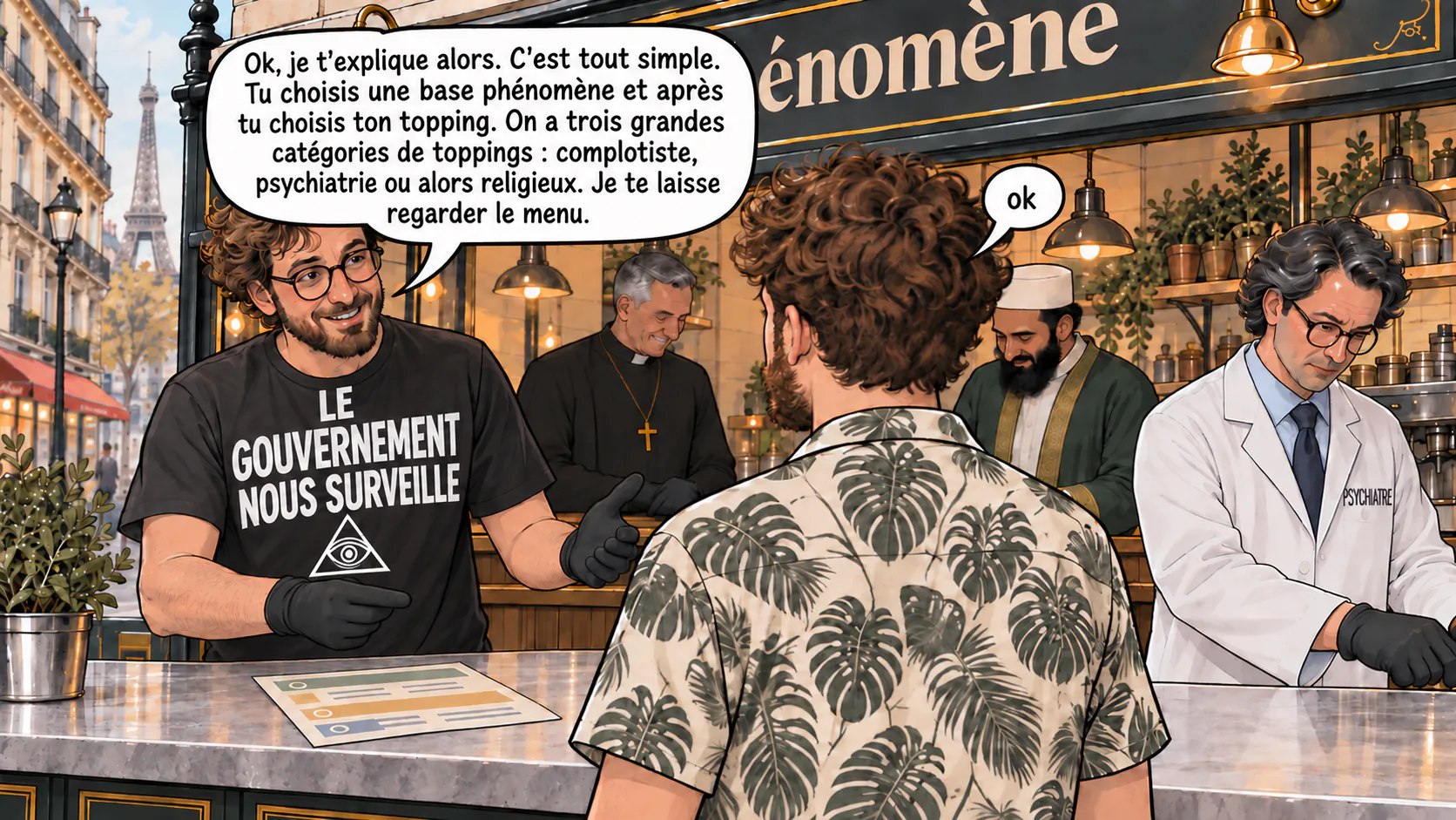 Une scène de dialogue au bar à phénomène