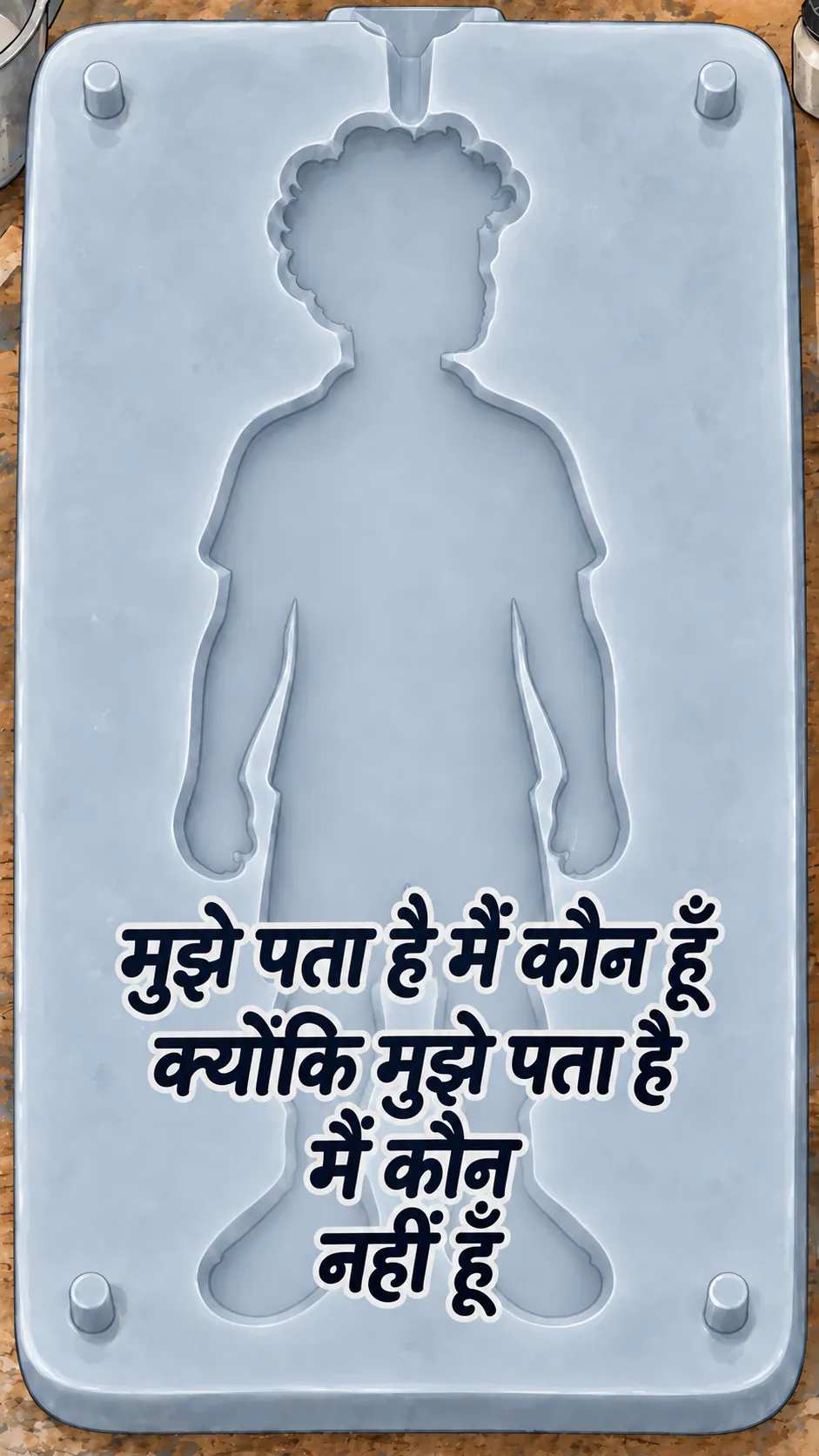 डेविड अपने बारे में और जो वो नहीं है उसकी एक झलक के सामने सोच रहा है, नीचे उसकी पहचान पर एक टाइटल है