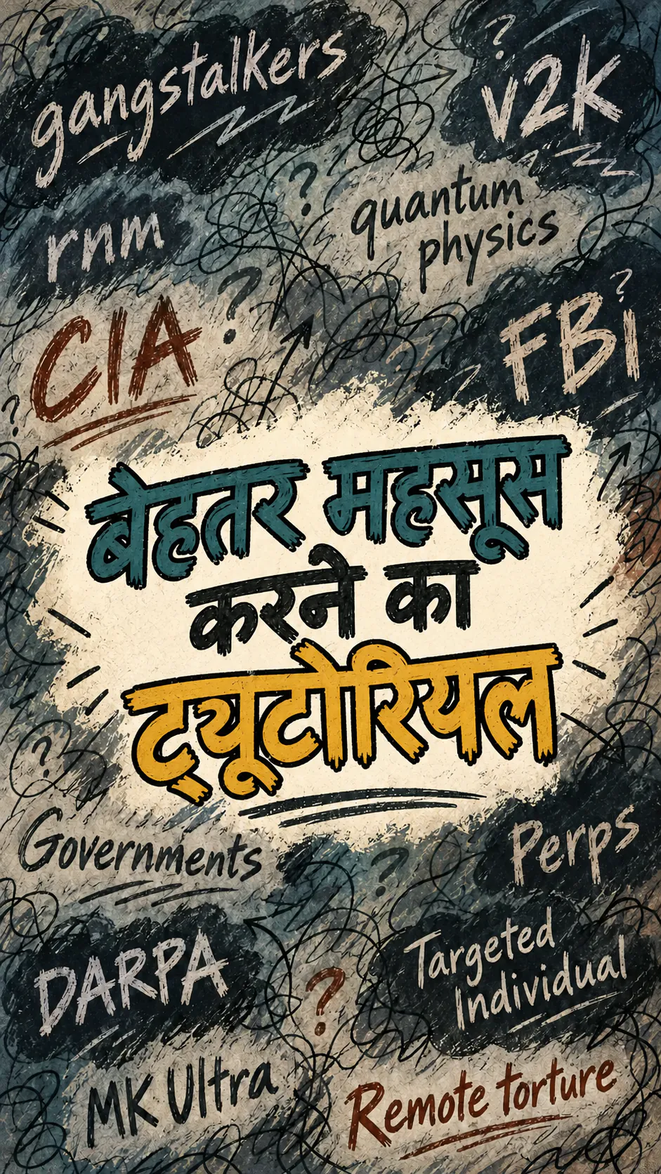 उलझे हुए ख़यालों और आपस में गुँथी थ्योरीज़ की एक इलस्ट्रेशन, बड़े टाइटल « Le tutoriel pour aller mieux » के नीचे