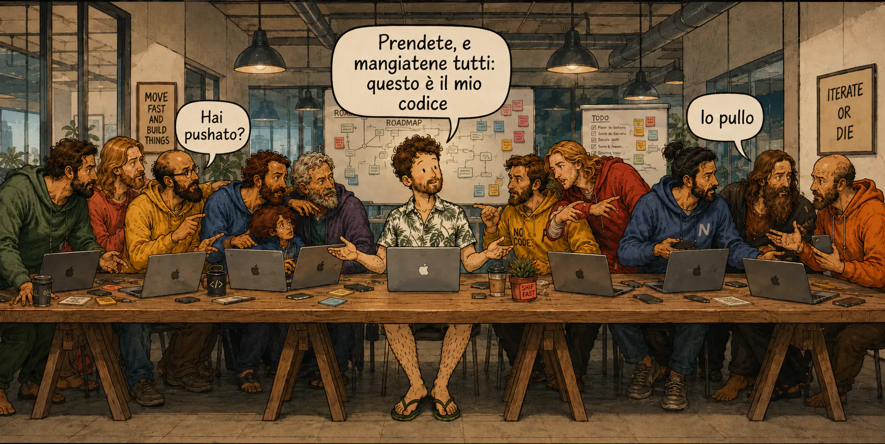 Scena di startup illustrata nello stesso universo della storia