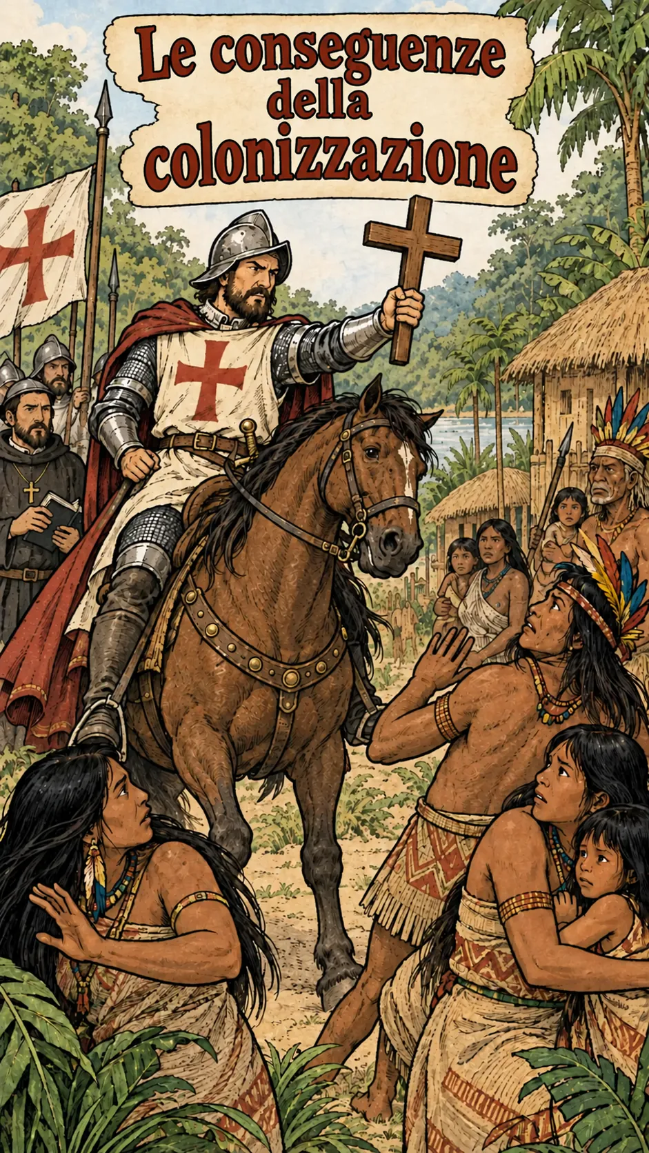 Una scena storica illustrata mostra le conseguenze della colonizzazione, sotto il titolo « Le conseguenze della colonizzazione »
