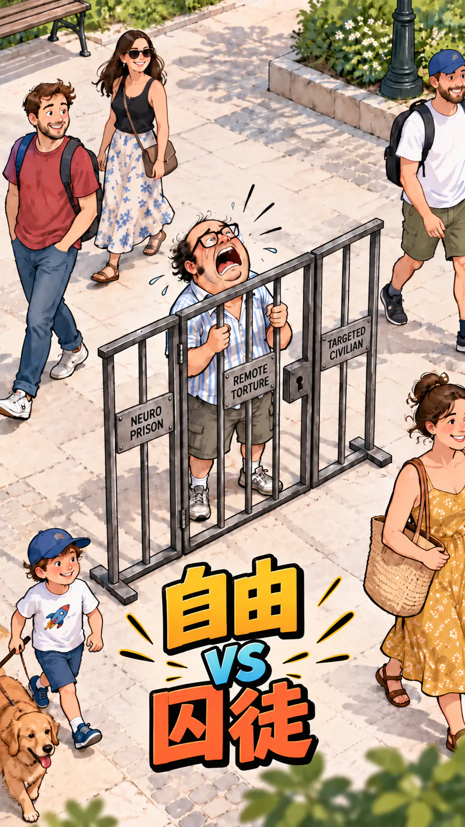 插画“自由 vs 囚徒”